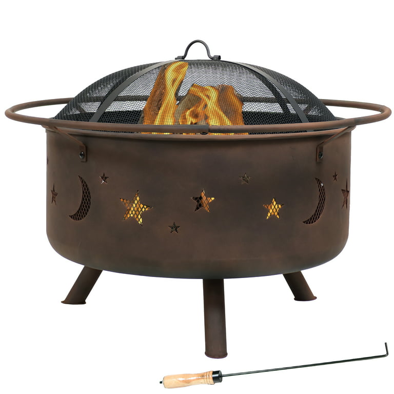 Metal Firepit Bonfire Wood Burning Heater Stove Backyard Patio Garden Firepit for Outside with Spark Screen and Fireplace Poker Stars and Moons Design Pattern YAHEETECH Outdoor 30 Inch Fire Pit